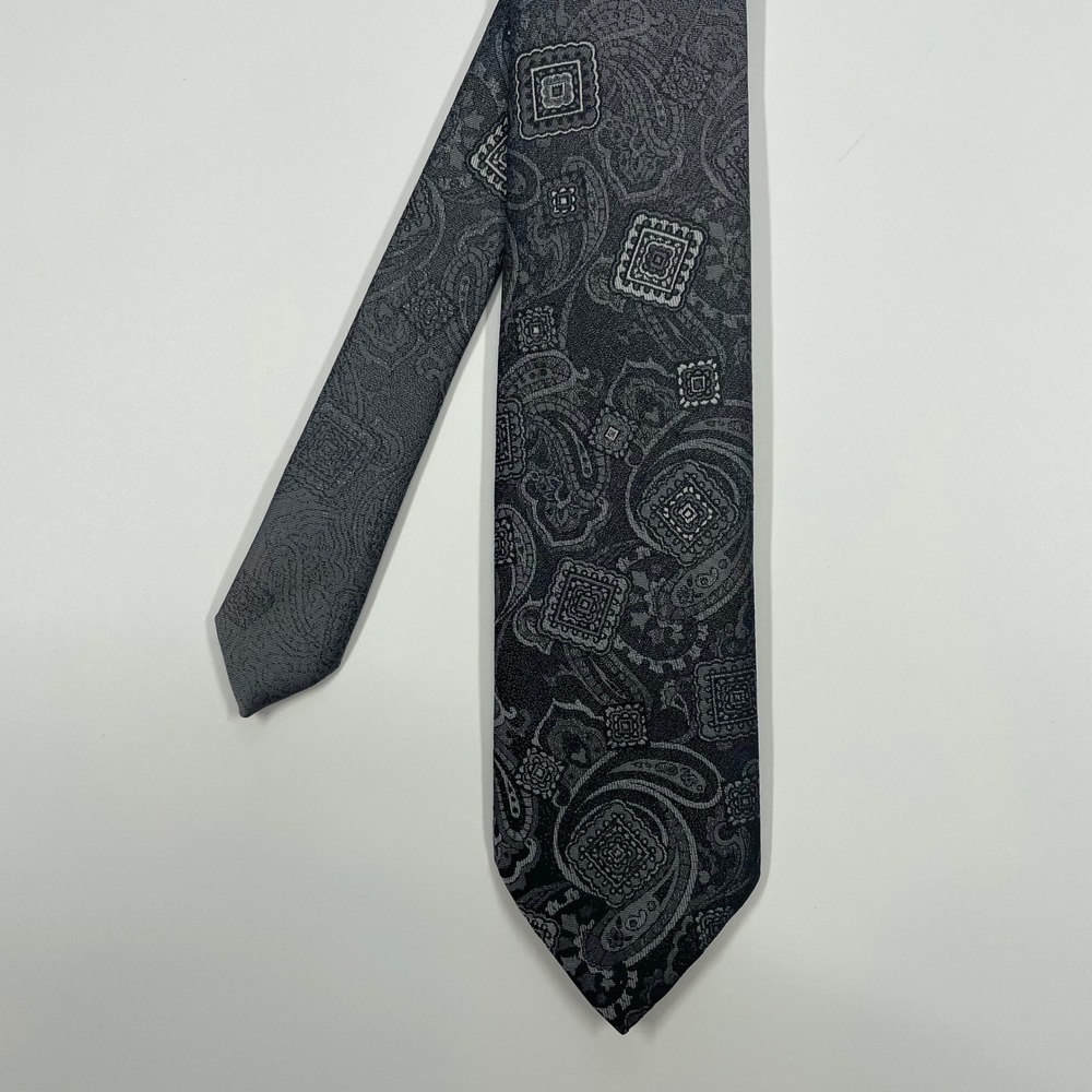Norseman Grey Paisley Geometric Medallion Silk Blend Necktie Mens OS